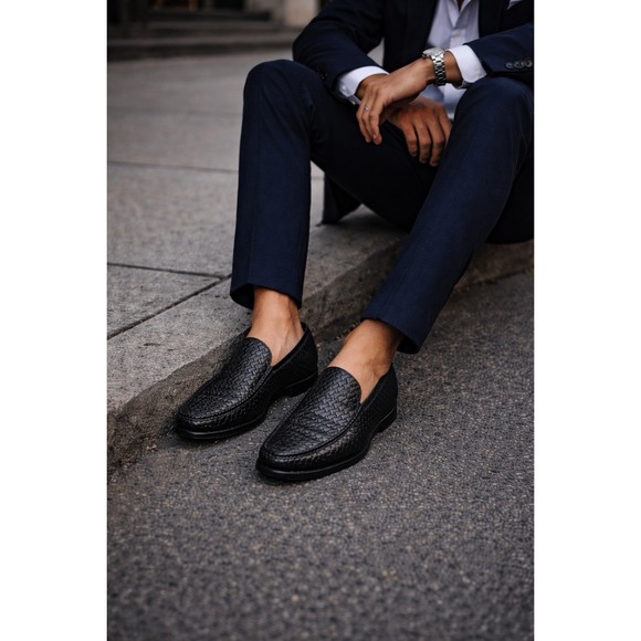 Allen Edmonds Positano Woven Leather Italy Black Size 10D Nice!